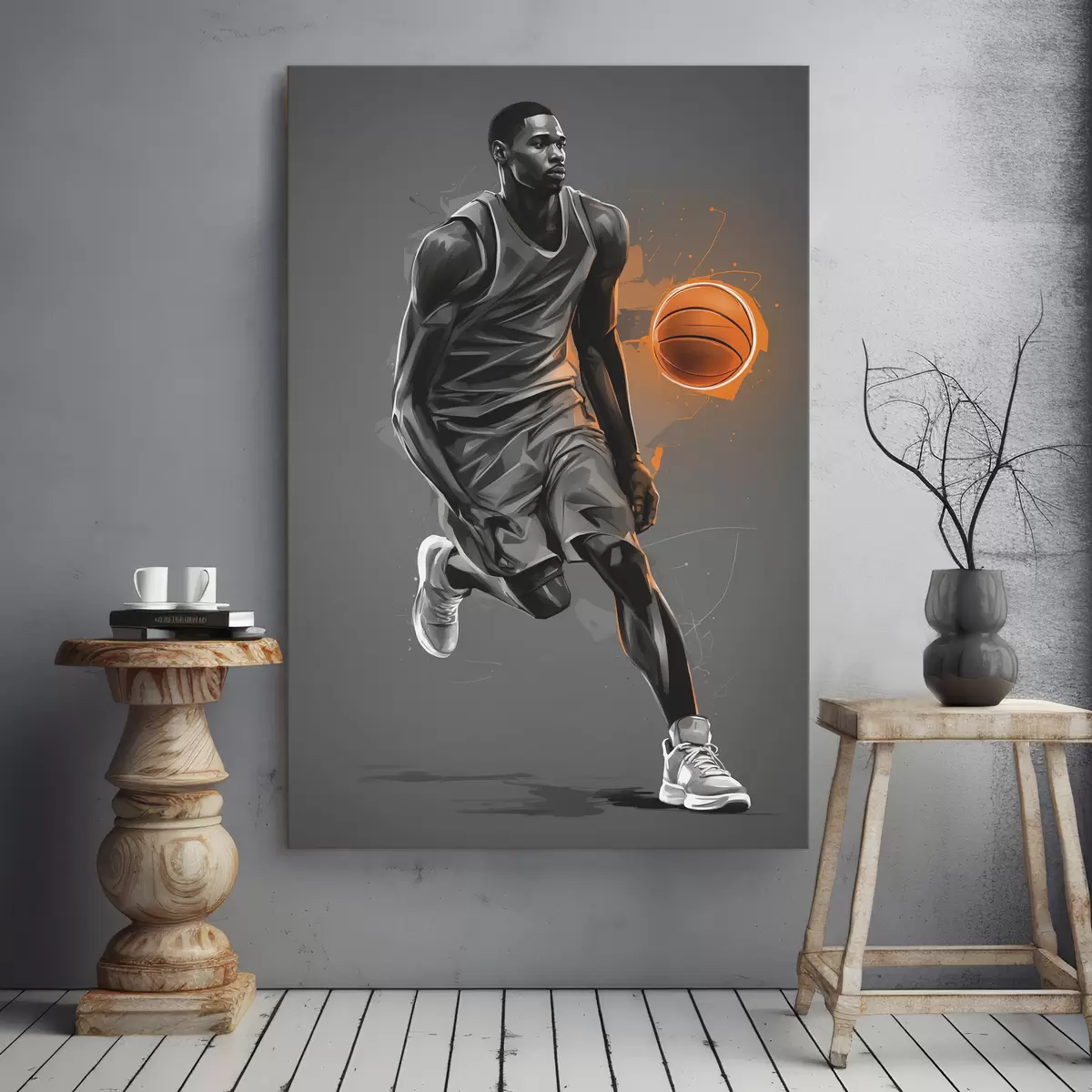  Peintures Joueur de basket-ball sur fond gris s39157