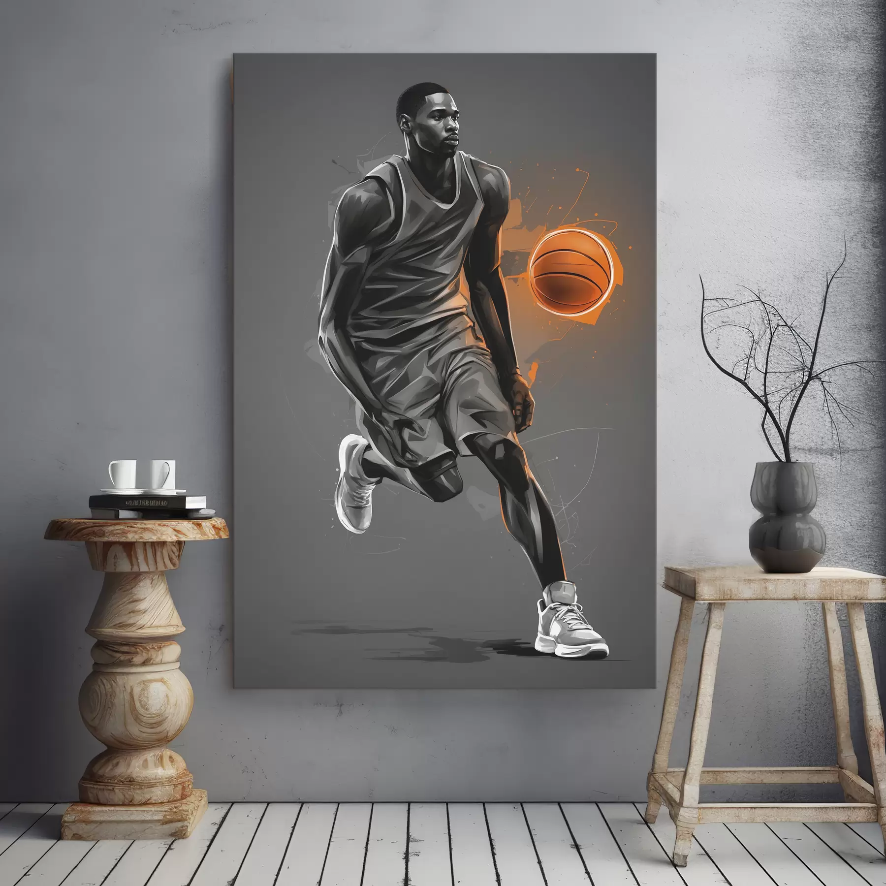 Fotobehang Basketbalspeler op grijze achtergrond s39157