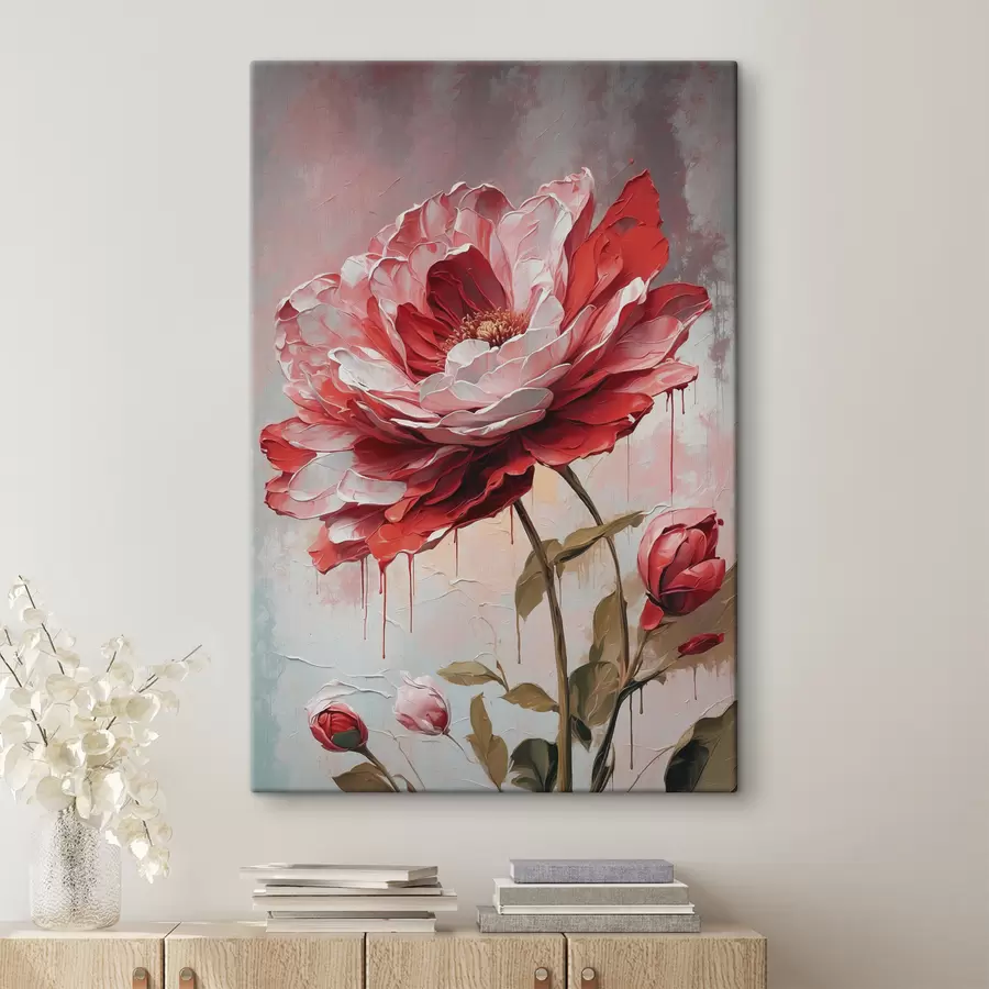  Peintures Fleur rouge sur fond blanc-gris s39173