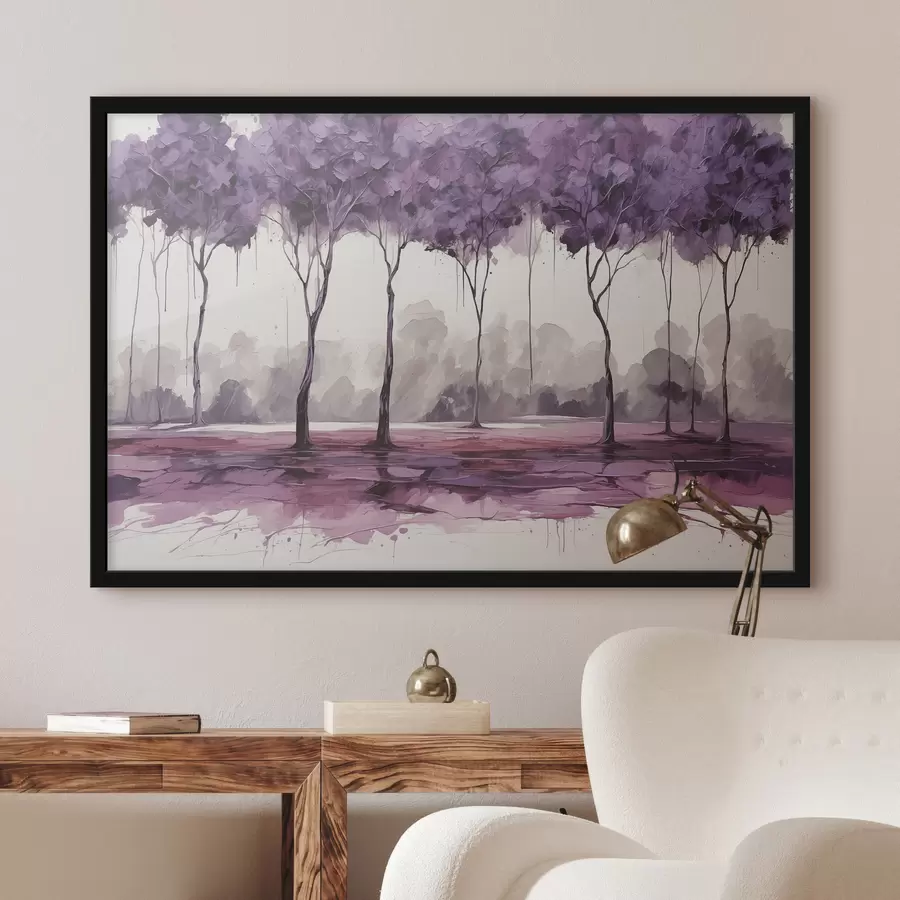 Fotobehang Bomen met paarse bladeren op abstracte achtergrond f39155