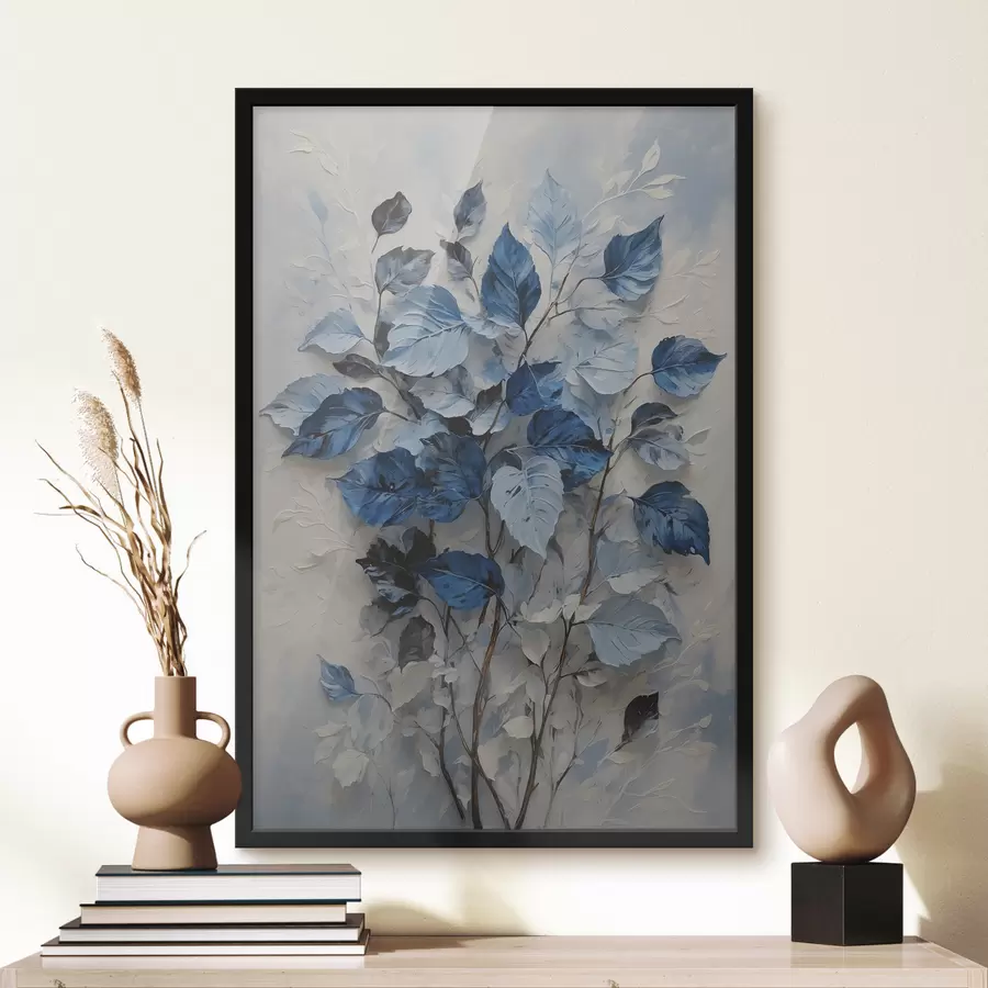 Papier peint photo Plante aux feuilles blanches et bleues f39156