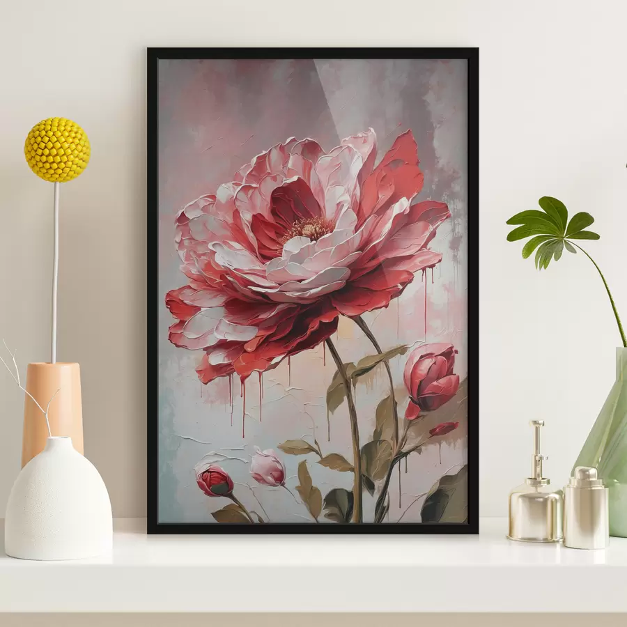 Fotobehang Rode bloem op wit-grijze achtergrond f39173