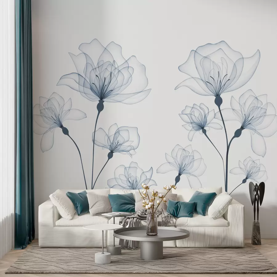 Fotobehang Fijne blauwe aquarelbloemen w00744v1