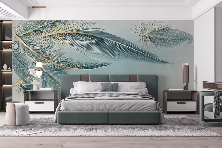 Fotobehang Delicate veren in blauwtinten w01312