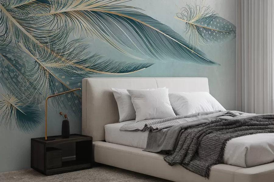 Fotobehang Delicate veren in blauwtinten w01312