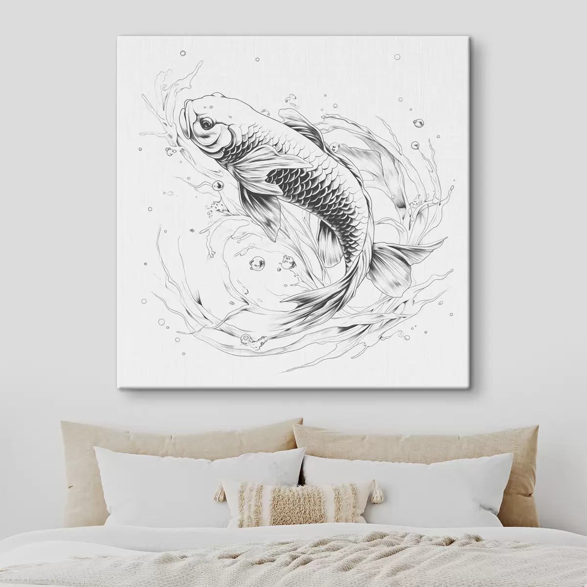  Peintures Dessin au trait monochrome poisson Koi s39433