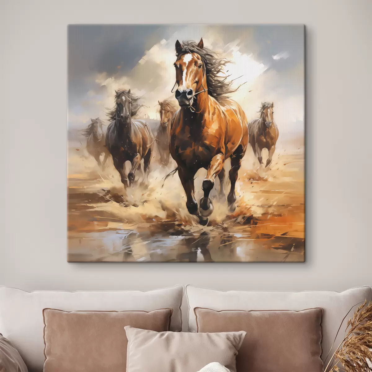  Schilderijen Paarden galopperen over een weideolieverfschilderij s39436