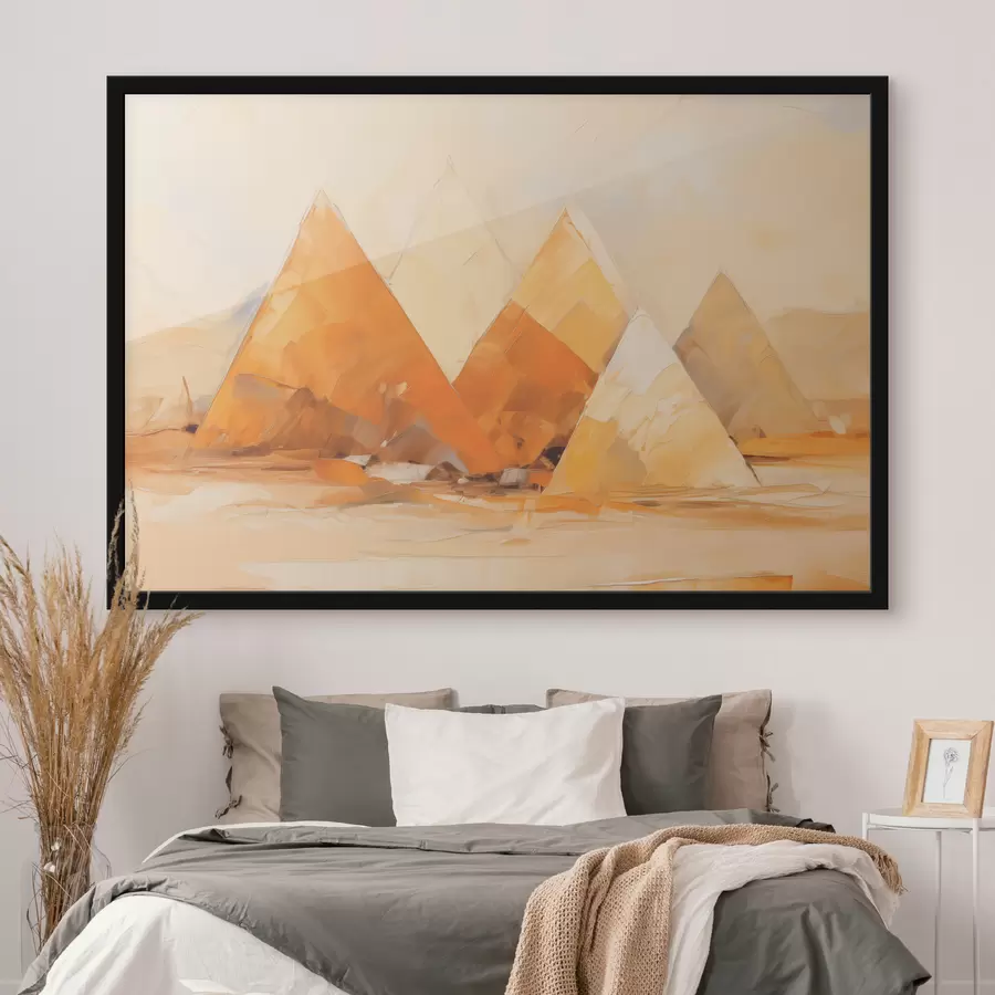 Fotobehang Piramides in het woestijnolieverfschilderij f39435