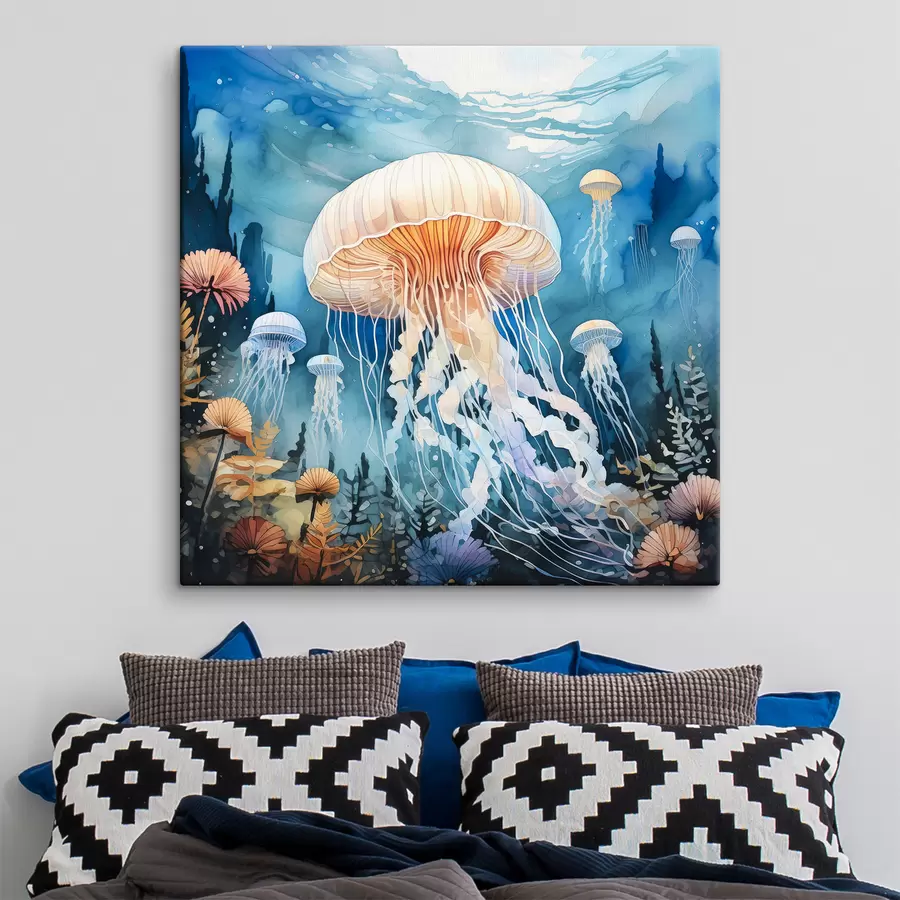  Peintures Vie marine sous-marine, méduses, aquarelle, récifs coralliens, couleurs aigue-marine s39428