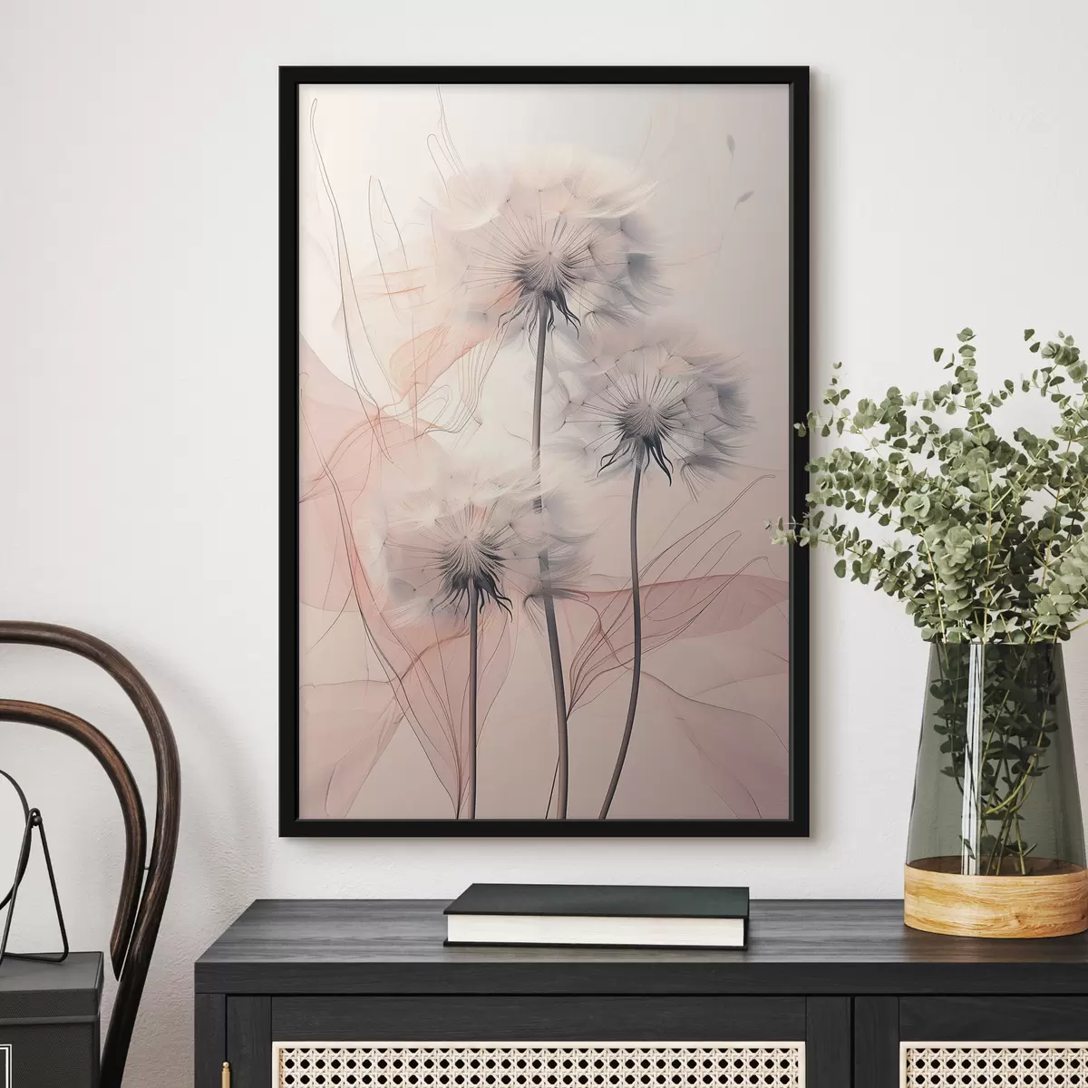 Poster Gevoelige paardebloemen op een abstracte achtergrond f39199
