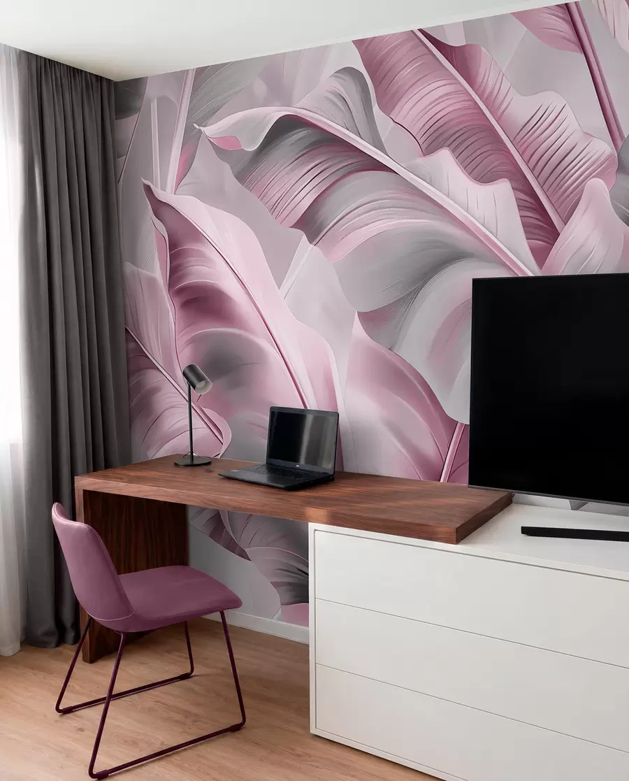Fotobehang luxe grote bananenbladeren in roze-grijze tinten w07876v2
