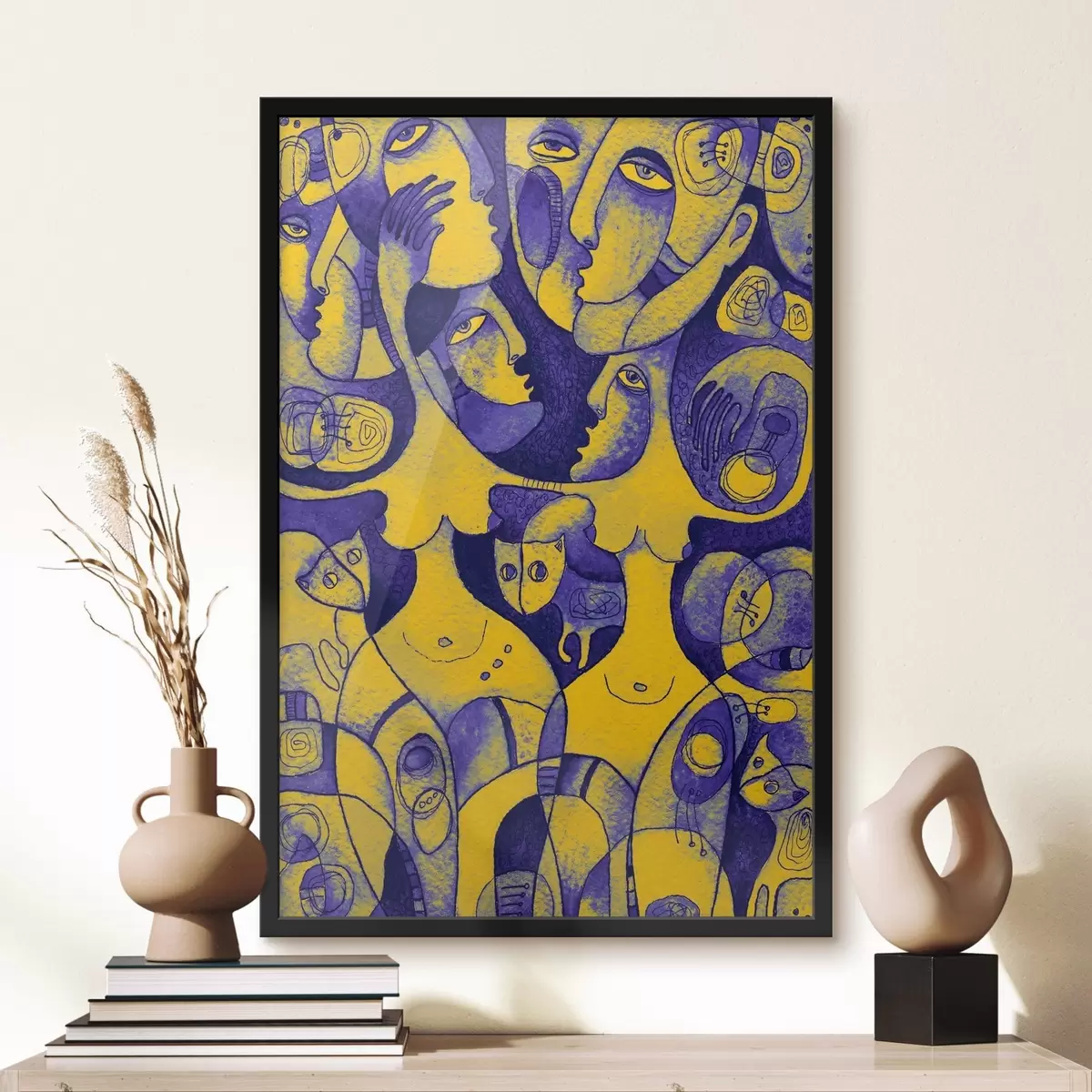 Poster Kleurrijke gezichten in abstract expressionistisch kunstwerk f37829