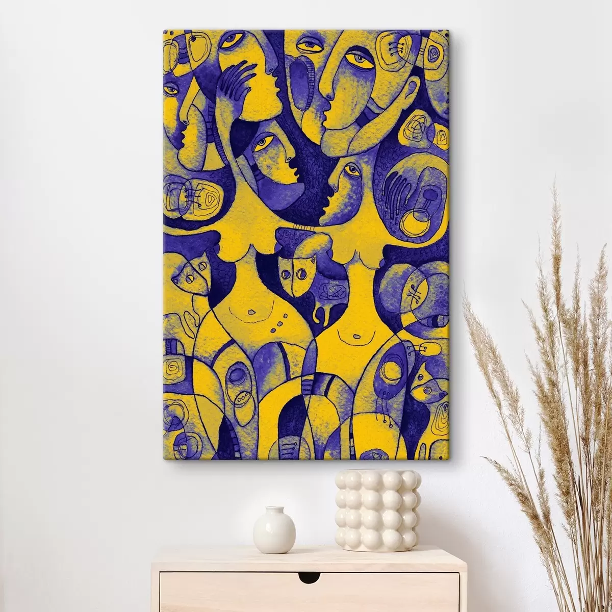  Schilderijen Gezichten verstrengeld in levendige harmonie s37829