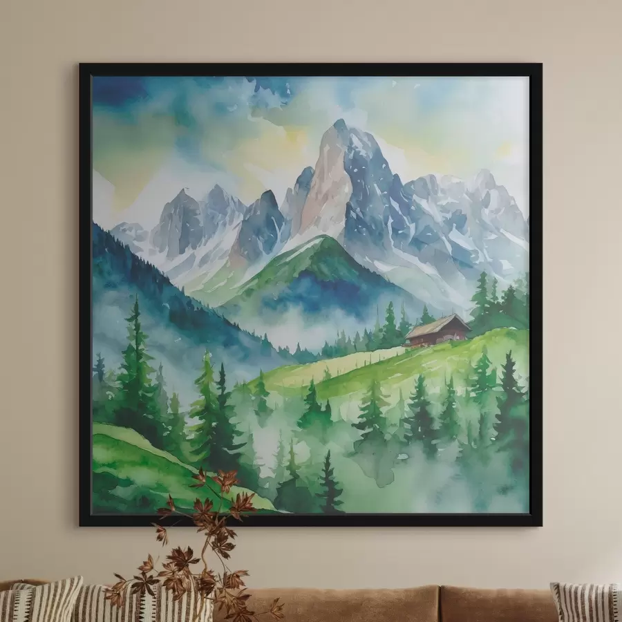 Papier peint photo Des montagnes sereines avec des arbres verdoyants f37959