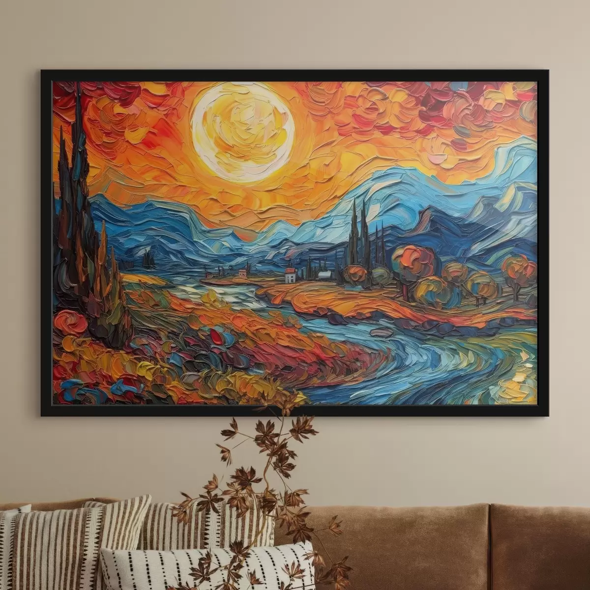 Poster Levendige zonsondergang over sereen landschap f38057