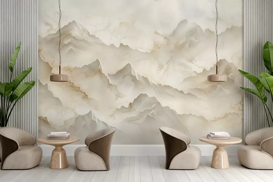 Fotobehang Bergachtig landschap met overvloedige rotsen in de zachte onyxstijl w01279