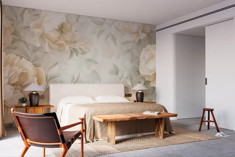 Fotobehang Pioenrozen in bleke en delicate kleuren w07892