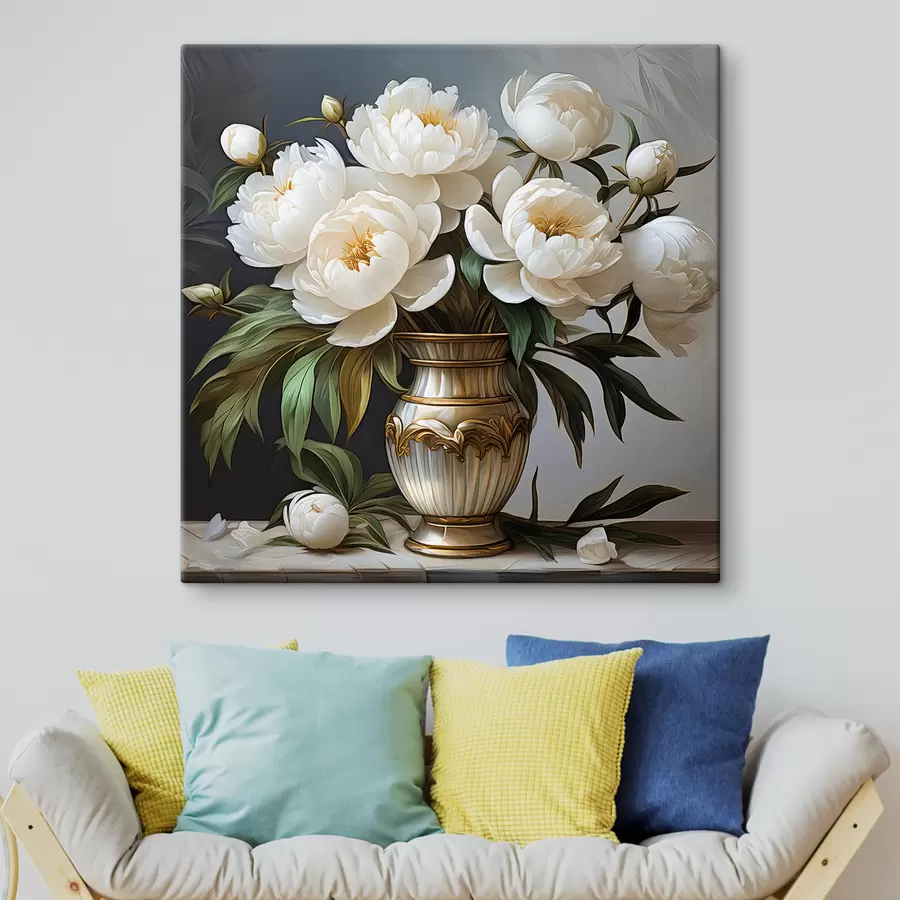  Peintures pivoines blanches dans un vase s39475