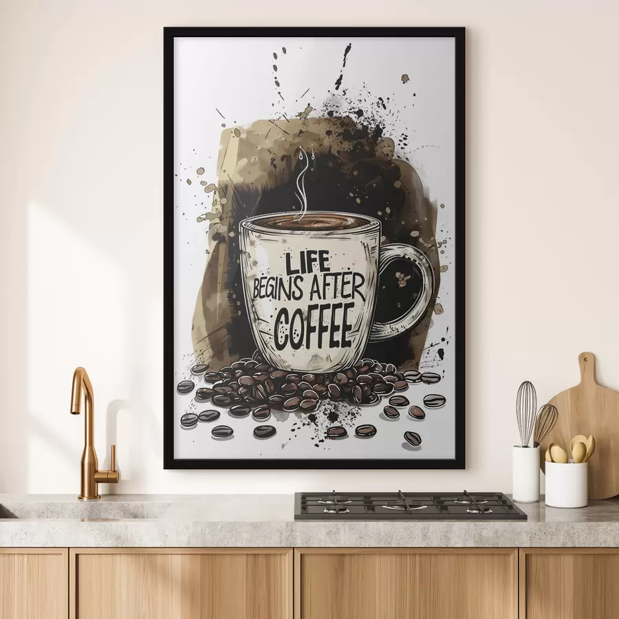 Papier peint photo Tasse à café avec inscription f39445