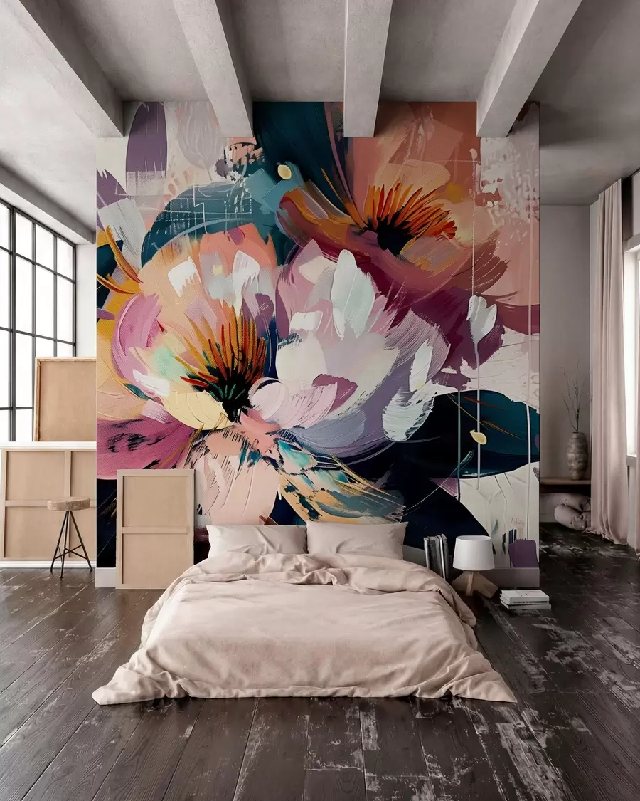 Papier peint photo Les grandes fleurs sont peintes à l'huile w07940