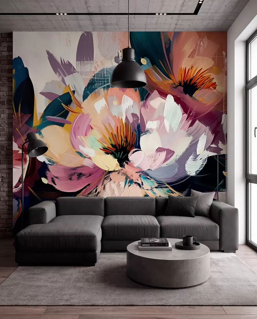 Fotobehang Grote bloemen zijn geschilderd in olieverf w07940