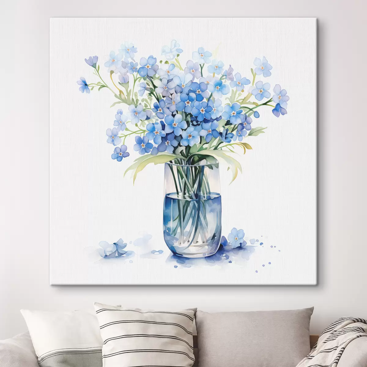  Schilderijen Boeket van blauwe wilde bloemen in een transparante vaas aquarel s39564