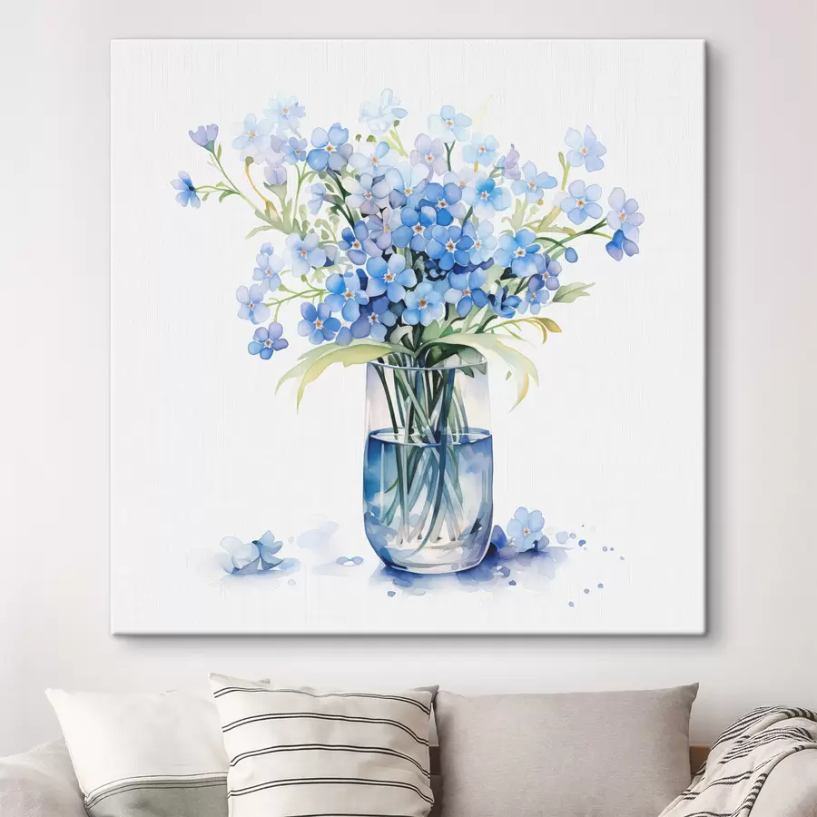  Peintures Bouquet de fleurs sauvages bleues dans une aquarelle de vase transparent s39564