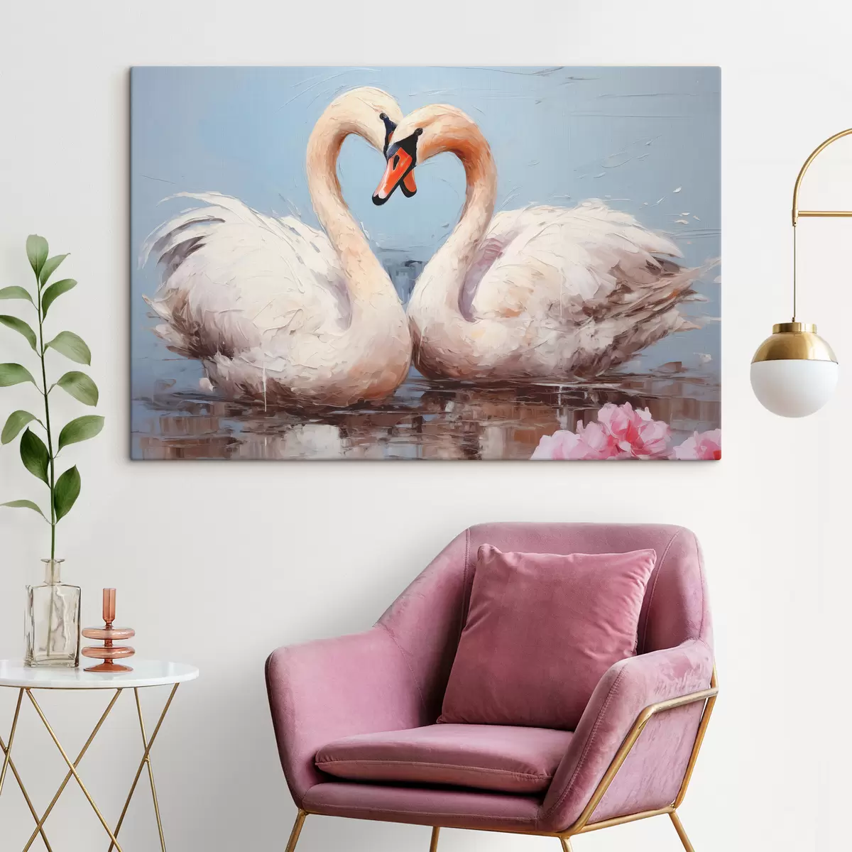  Peintures Paire de cygnes blancs sur un étang, peinture à l'huile s39572