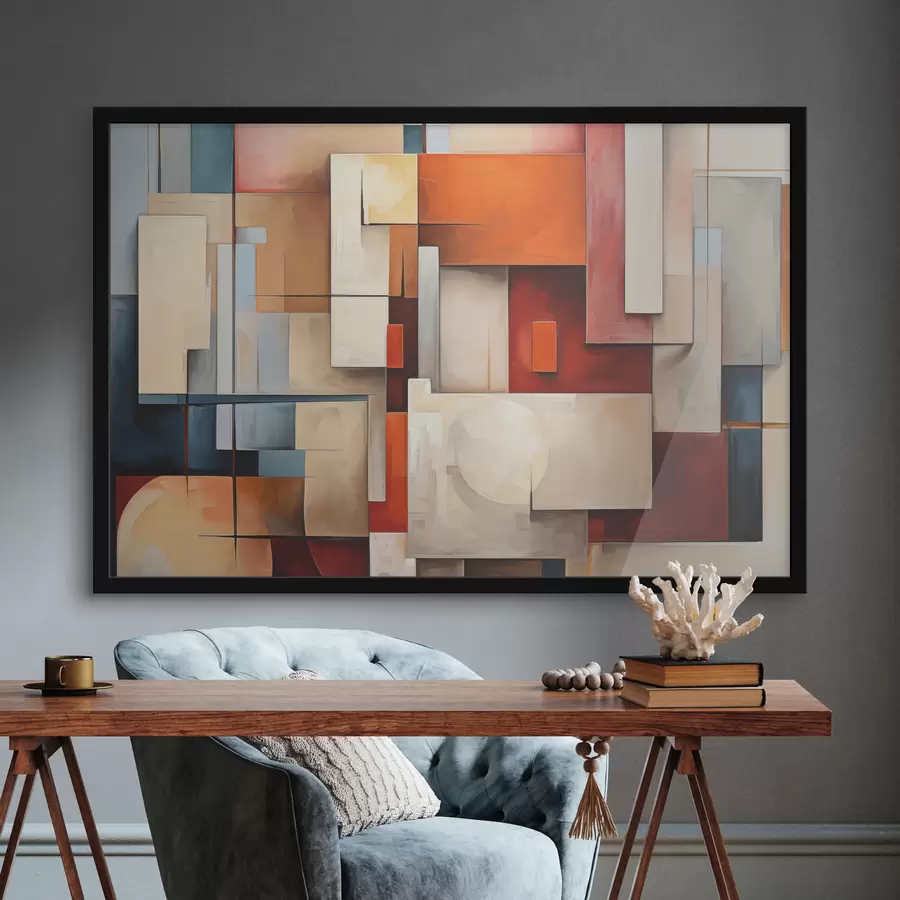 Papier peint photo Abstraction dans le style cubisme, peinture à l'huile, couleurs rouge, bleu, blanc f39571