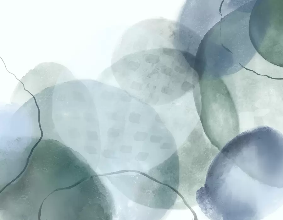 Fotobehang Zachte, aquarelachtige abstracte vormen in de kleuren blauw, groen en wit w07926