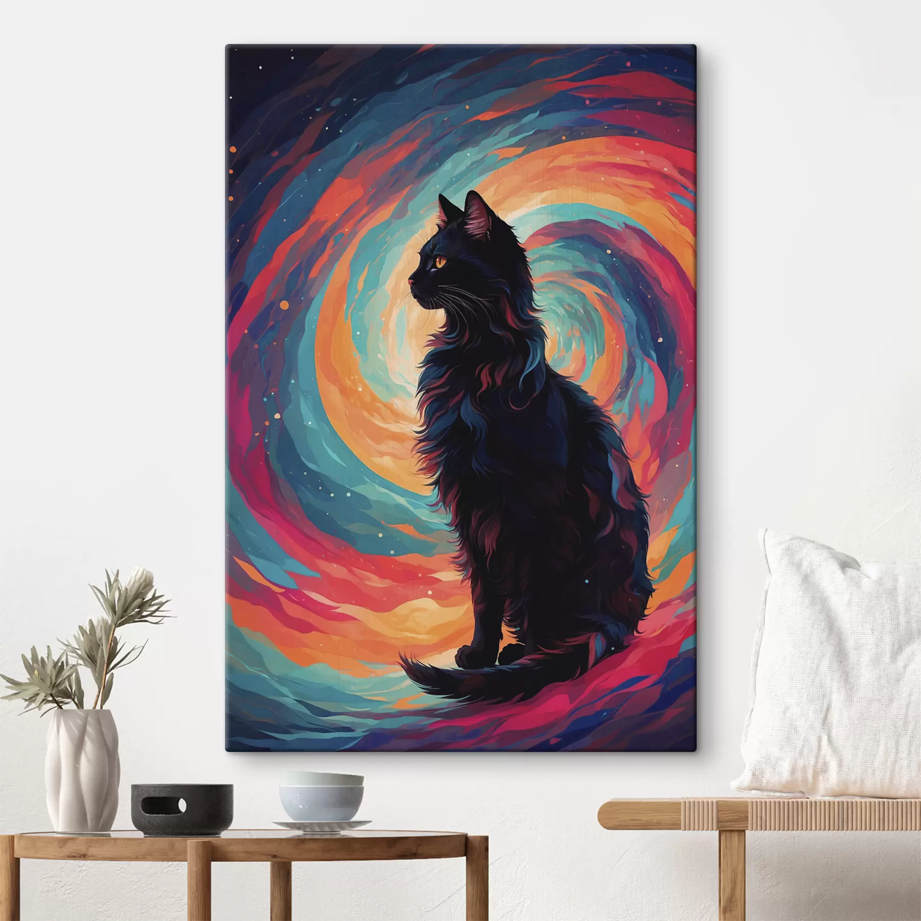 Fotobehang Zwarte kat op ruimteachtergrond s39370