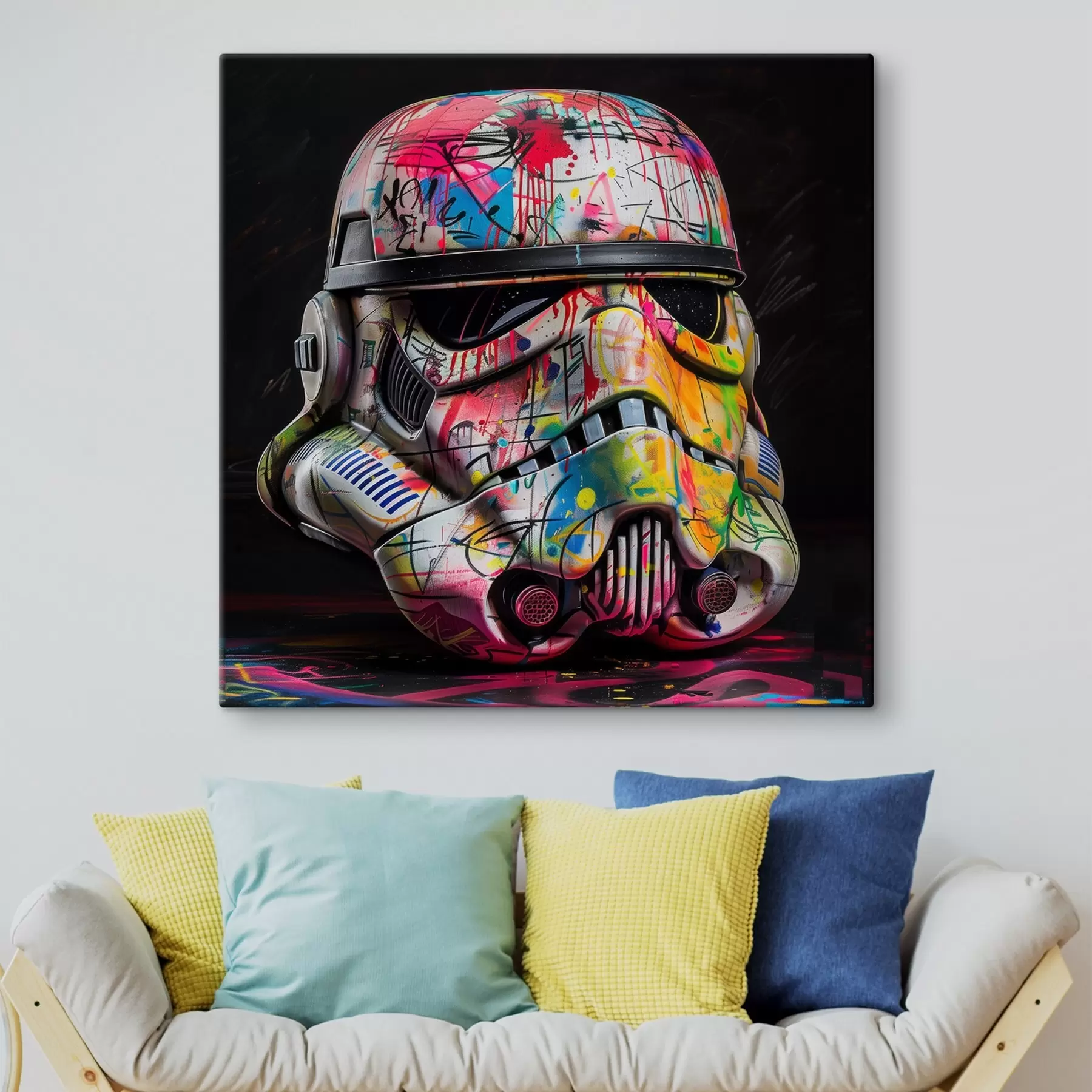  Schilderijen Een Star Wars Stormtrooper-helm bedekt met levendige straatkunst en graffiti s39453