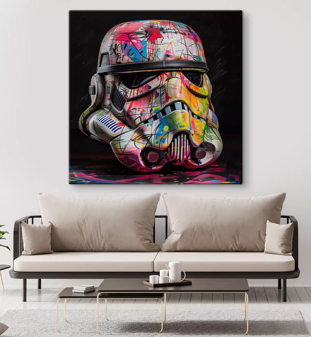  Peintures Un casque de stormtrooper Star Wars couvert de street art et de graffitis vibrants s39453