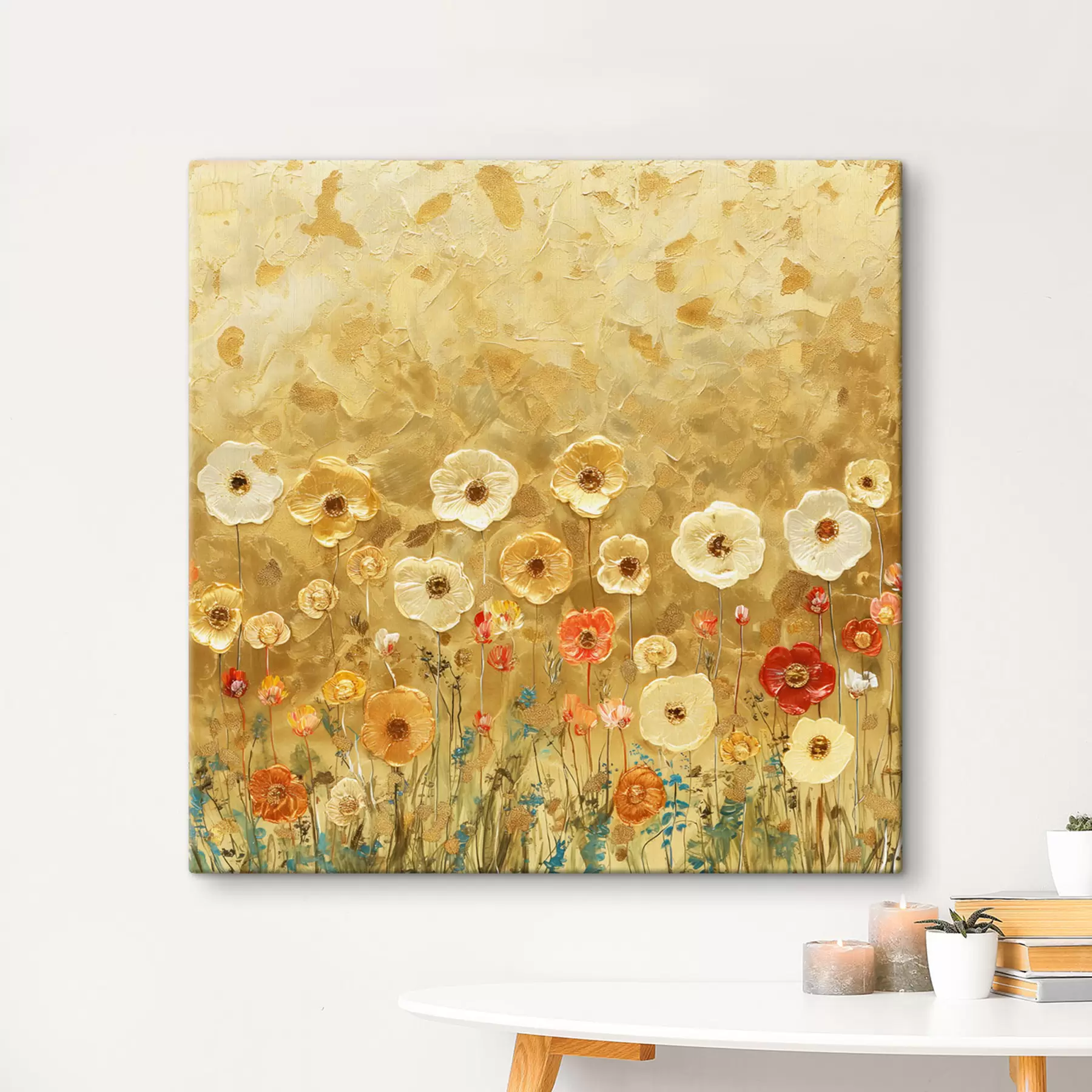 Fotobehang klimt-stijl weide: delicate pastelkleurige bloemen met gesmolten textuur s39464