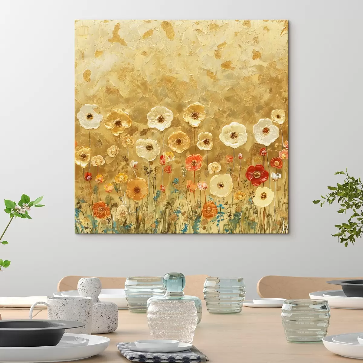  Schilderijen klimt-stijl weide: delicate pastelkleurige bloemen met gesmolten textuur s39464