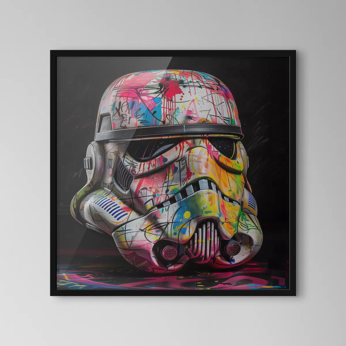 Poster Een Star Wars Stormtrooper-helm bedekt met levendige straatkunst en graffiti f39453