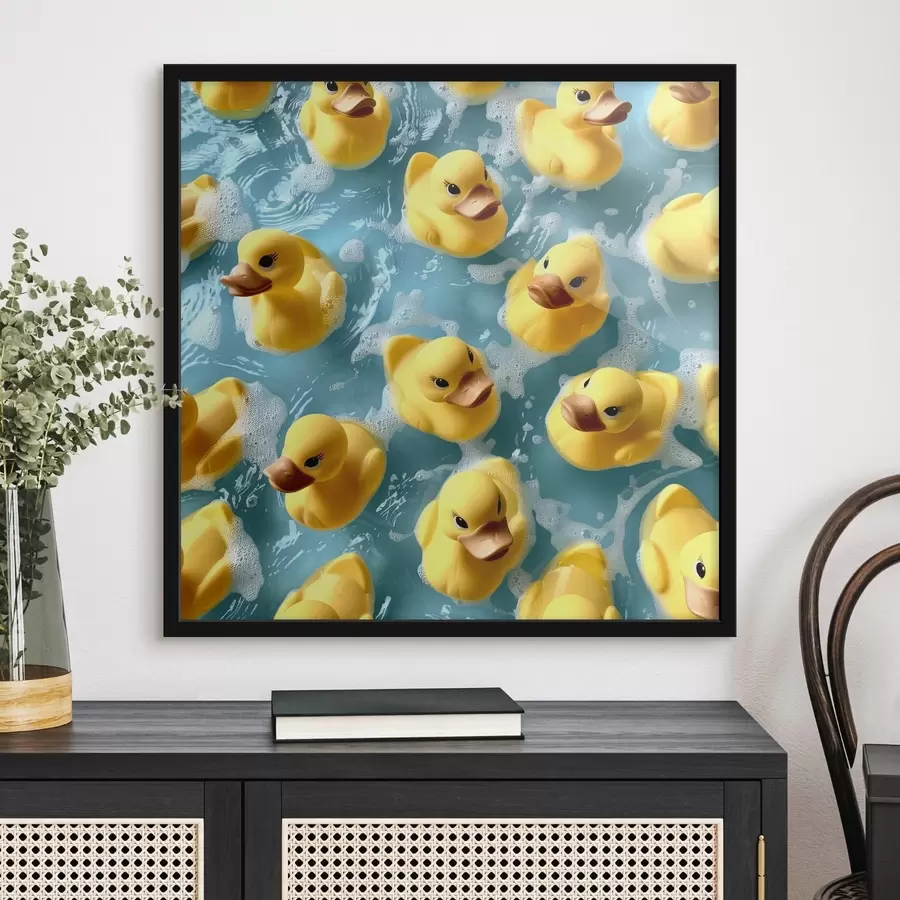 Papier peint photo Canards en caoutchouc réalistes flottant dans l'eau f39469