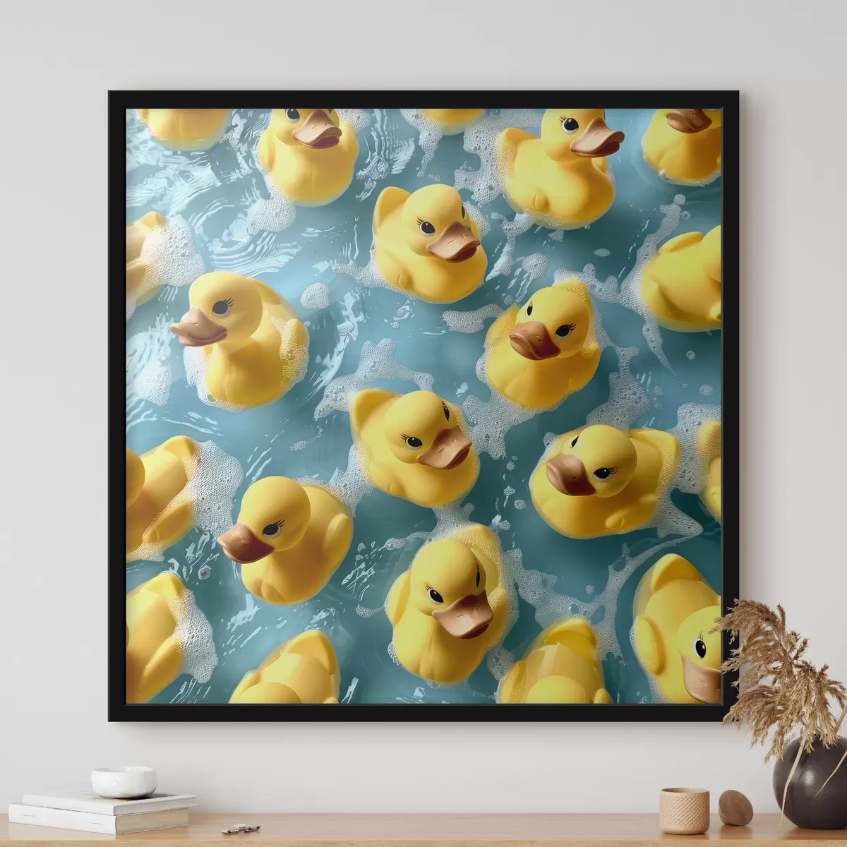 Poster Realistische badeendjes die in het water drijven f39469