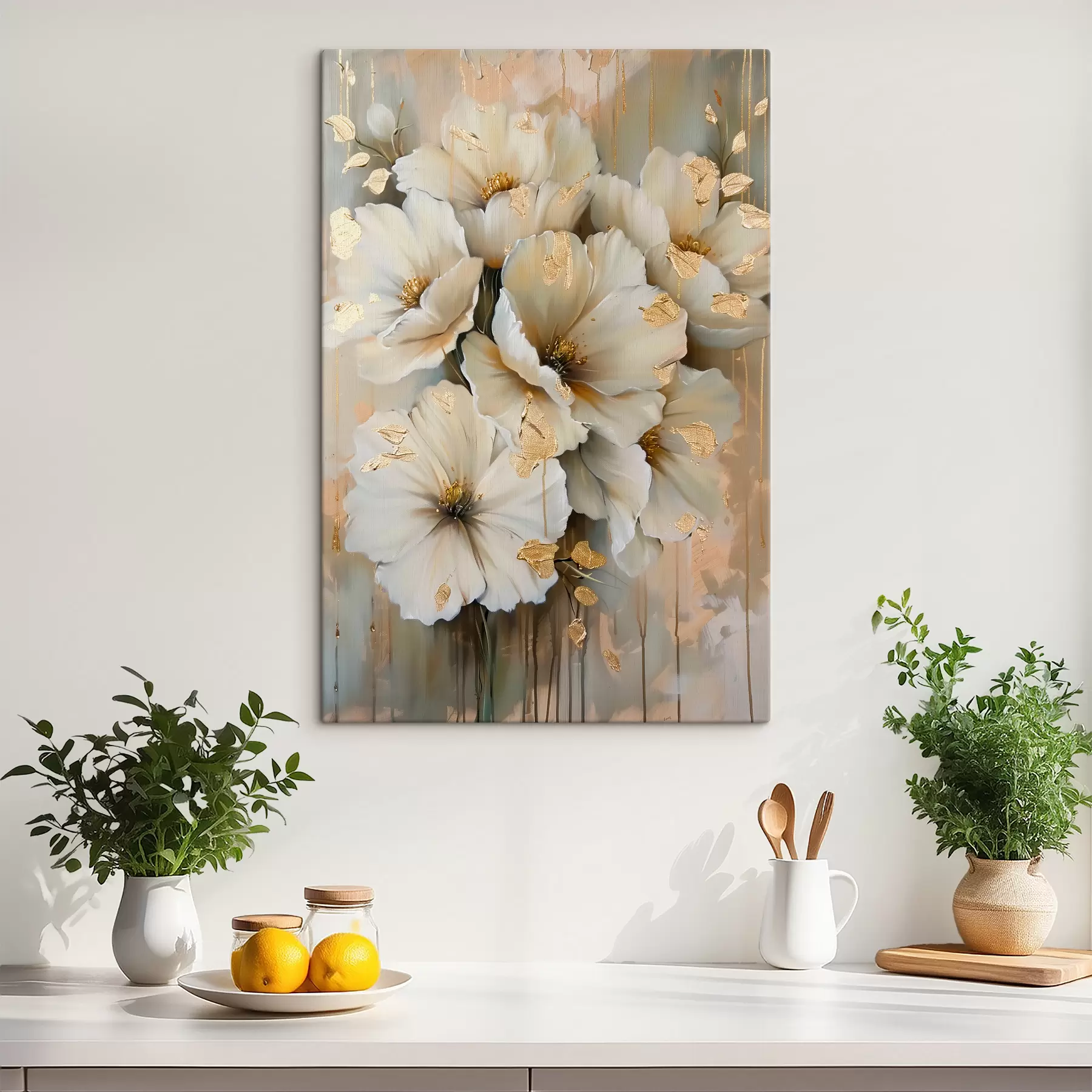  Schilderijen witte bloemen s39555