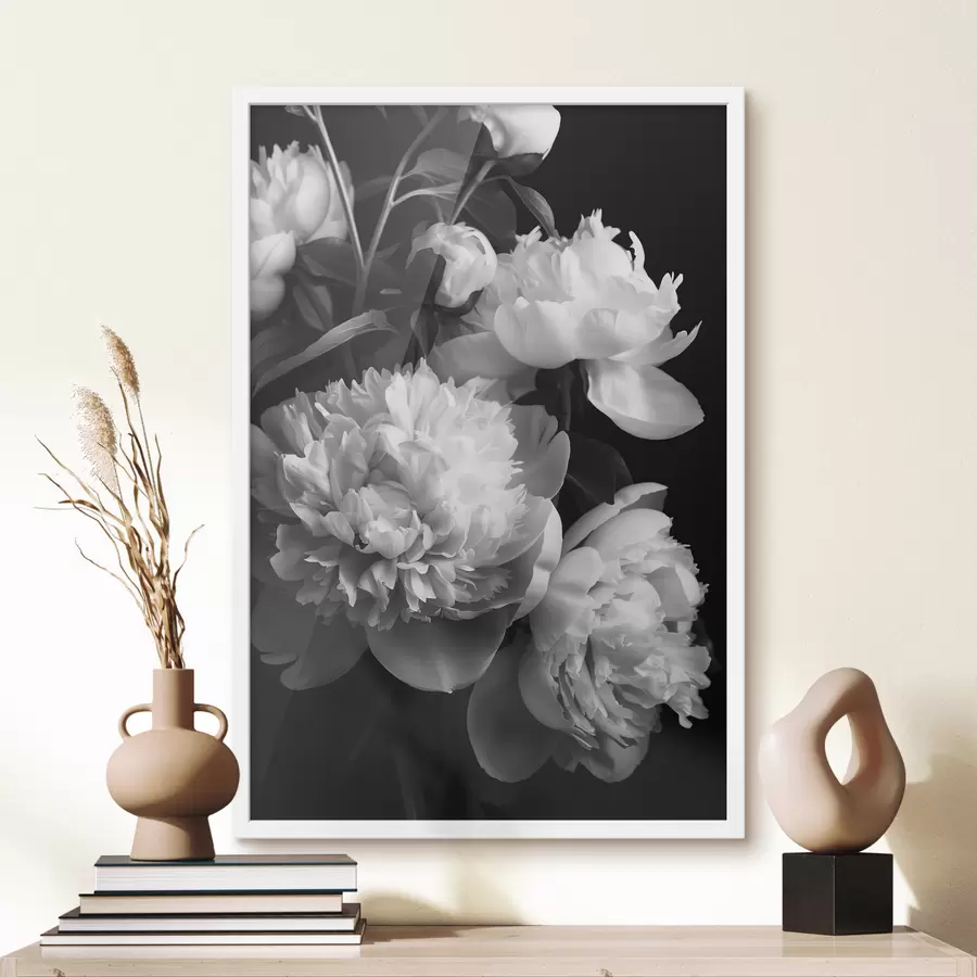  Schilderijen Zwart-witte pioenrozen f39547