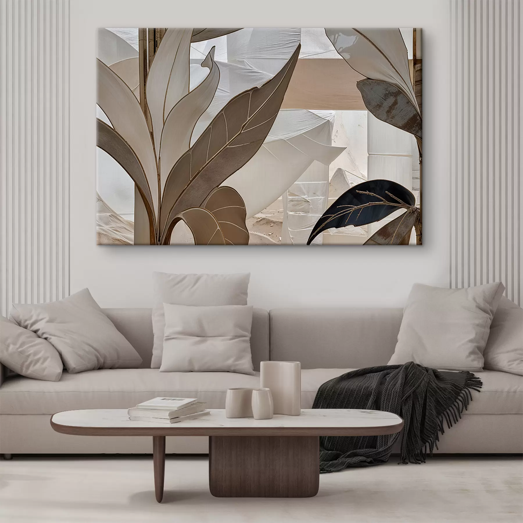 Fotobehang Een close-up van een abstract geometrisch patroon met overlappende vormen en texturen in beige tinten s39498