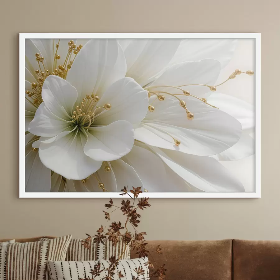 Papier peint photo Un gros plan d'une grande fleur blanche aux pétales délicats f39507