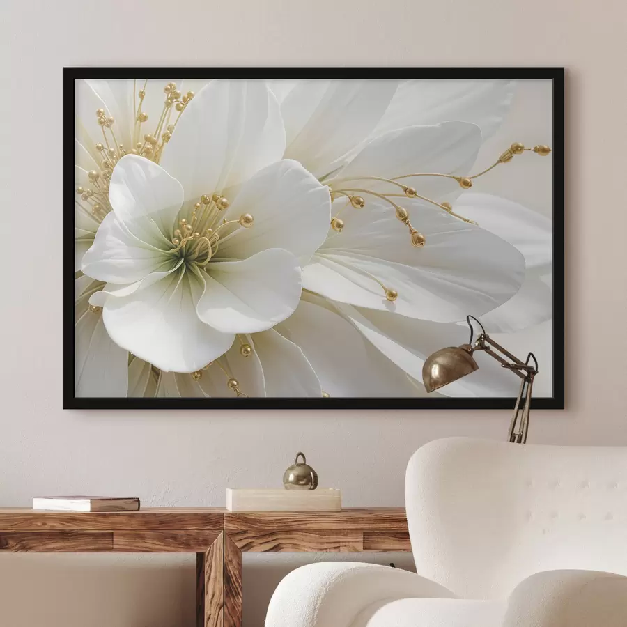 Fotobehang Een close-up van een grote witte bloem met delicate bloemblaadjes f39507