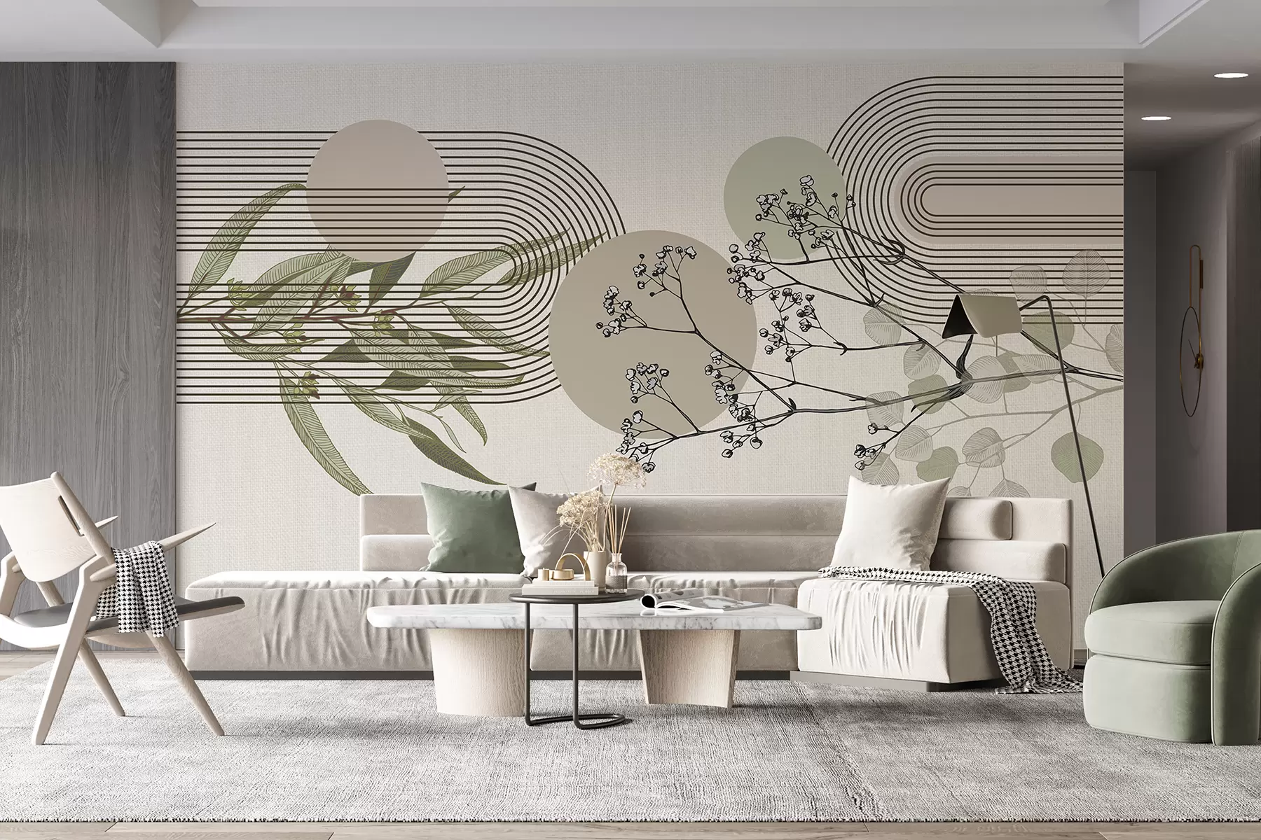 Papier peint photo Une abstraction minimaliste avec des formes organiques, des branches d'arbres stylisées ou des plantes aux délicats détails floraux w07979
