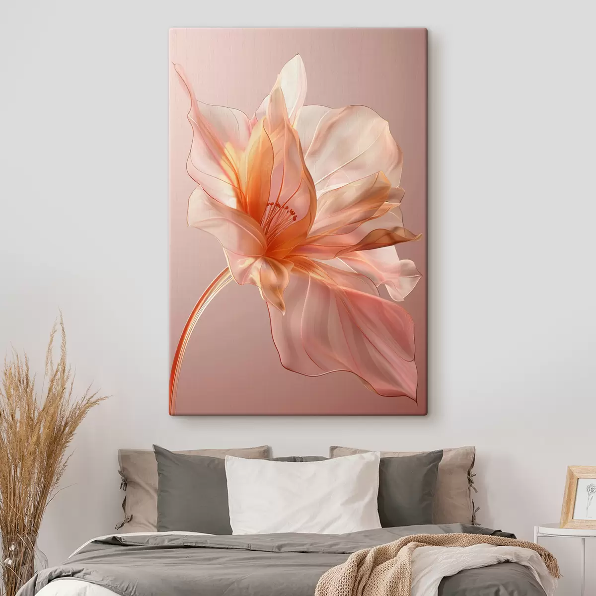  Peintures Pétale de fleur de pêcher sur fond rose avec des lignes fluides, un minimalisme et des détails délicats s39631