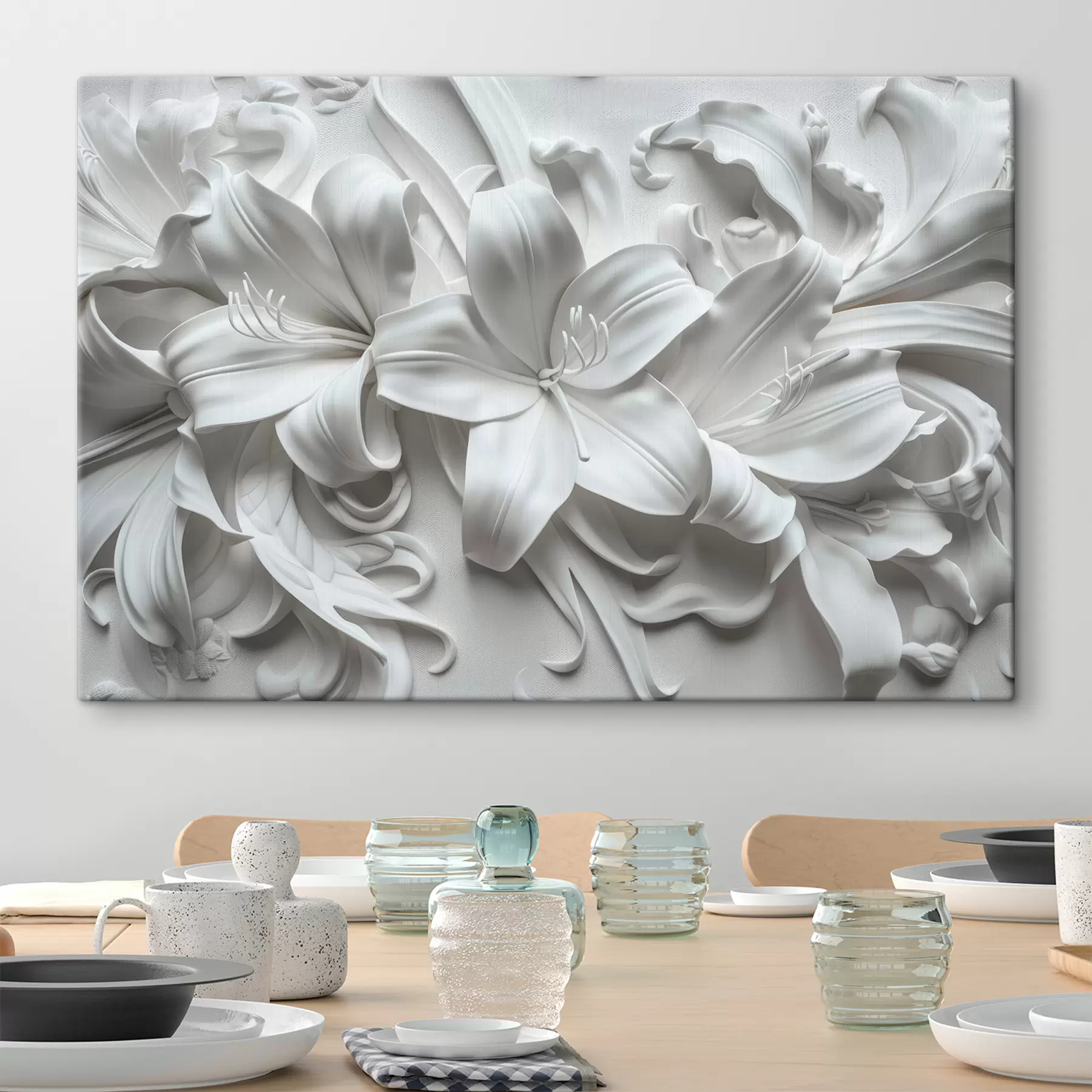 Papier peint photo Relief 3D blanc de lys sculptés s39654