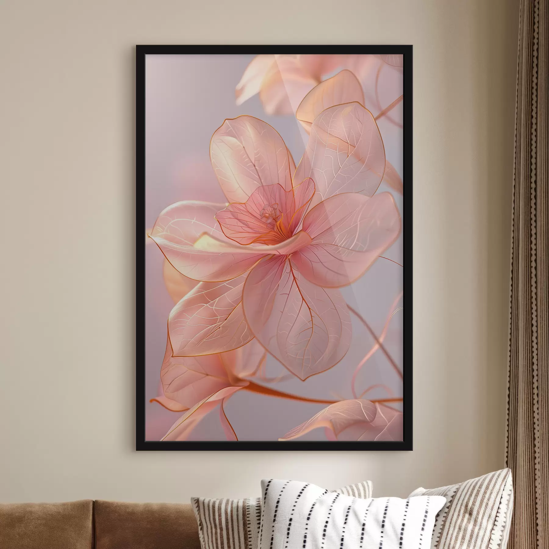  Schilderijen Zachtroze bloemen met vloeiende lijnen: minimalisme en delicate details f39632