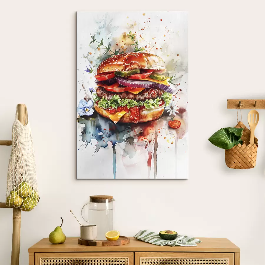  Peintures Délicieux burger à la viande, floral, aquarelle, art culinaire s39699