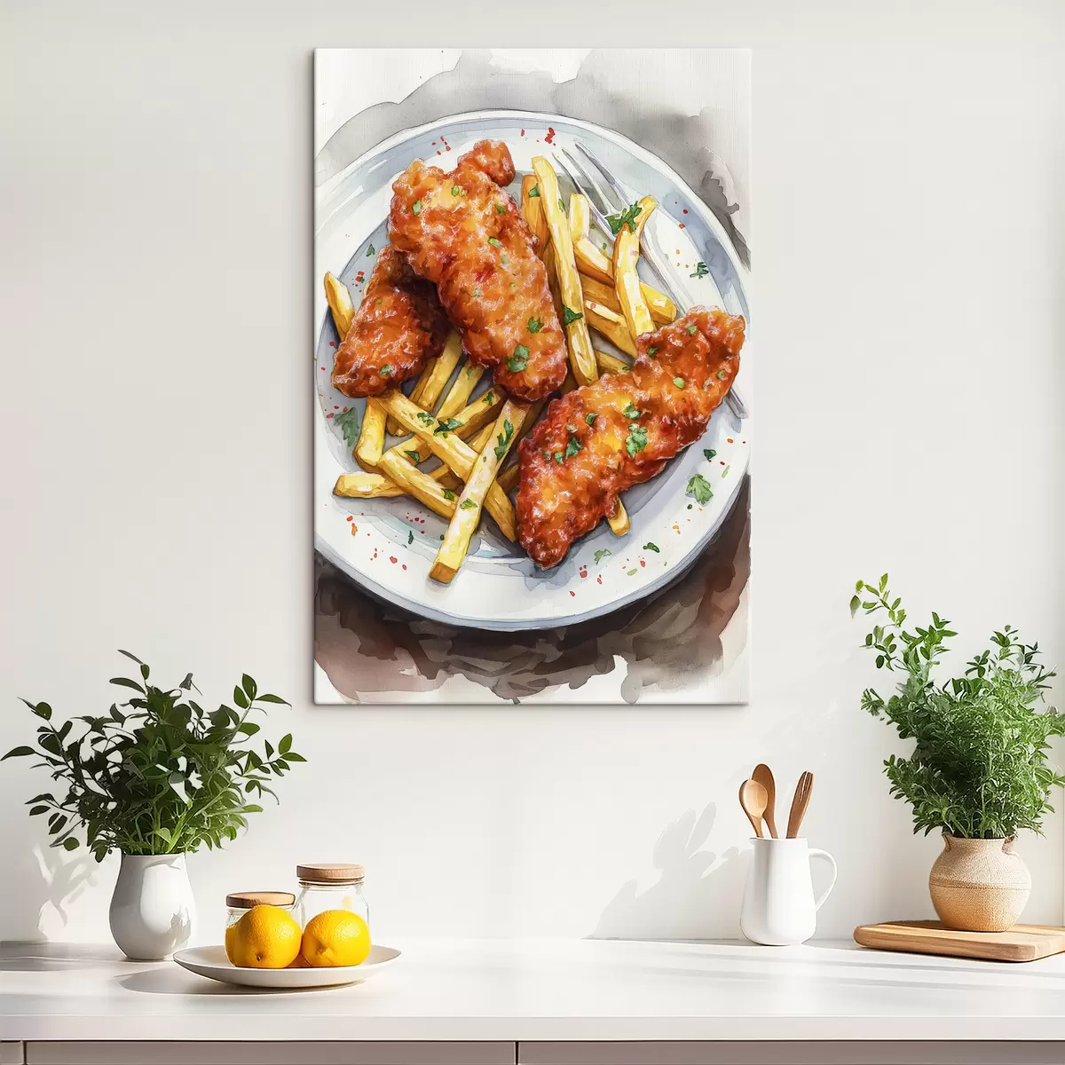  Peintures Art culinaire à l'aquarelle, frites au poulet rôti, délicieux s39708