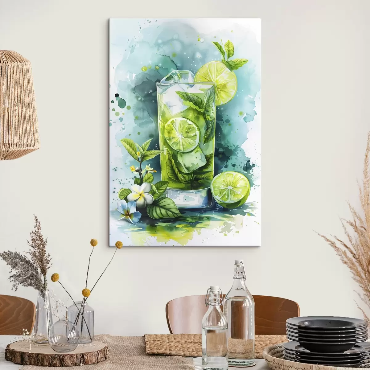  Peintures Cocktail d'été aquarelle, mojito, citron vert et menthe, fleurs, couleurs vertes s39712